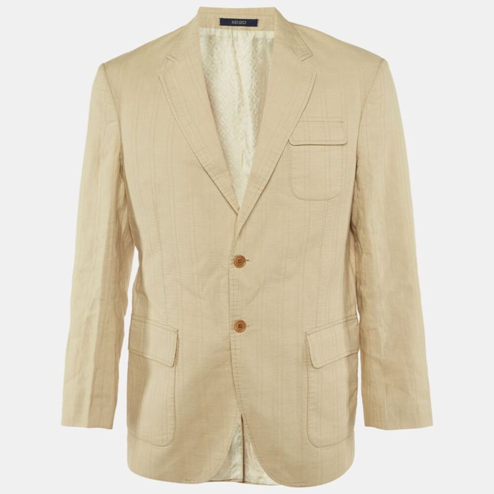 Kenzo Homme Beige Cotton & Linen Blend Single Breasted Blazer L